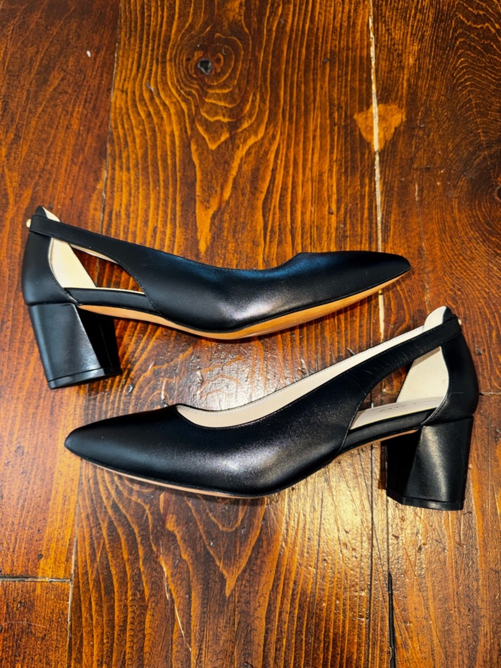 Cole‎ Haan Black Pointed Toe Cutout Block Heel Pumps - Picture 5 of 10